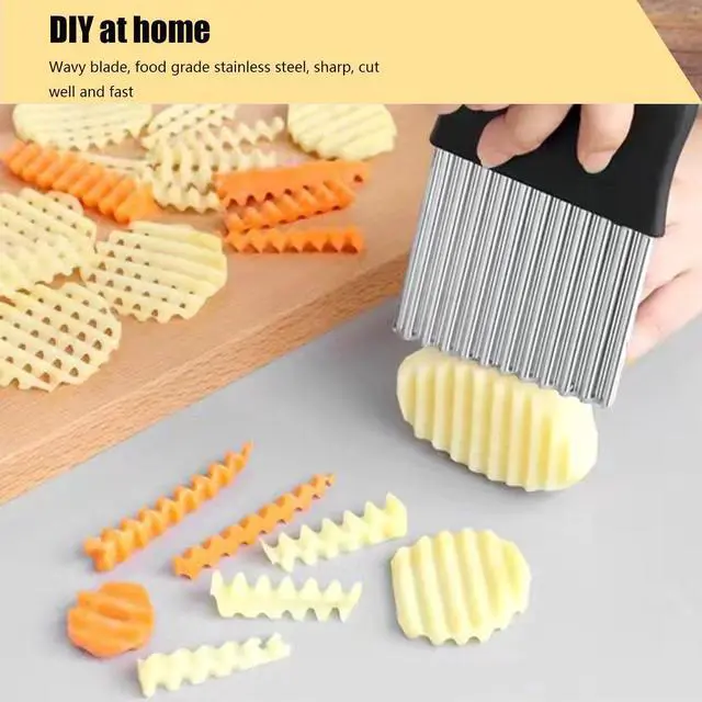 Alt view image 4 of 7 - Crinkle Cutter, Stainless Steel Wavy Chopper Slicer Vegetable Salad Garnishing Tools with Cleaning Brush, Fry Cutter for Potatoes (3-piece Set)