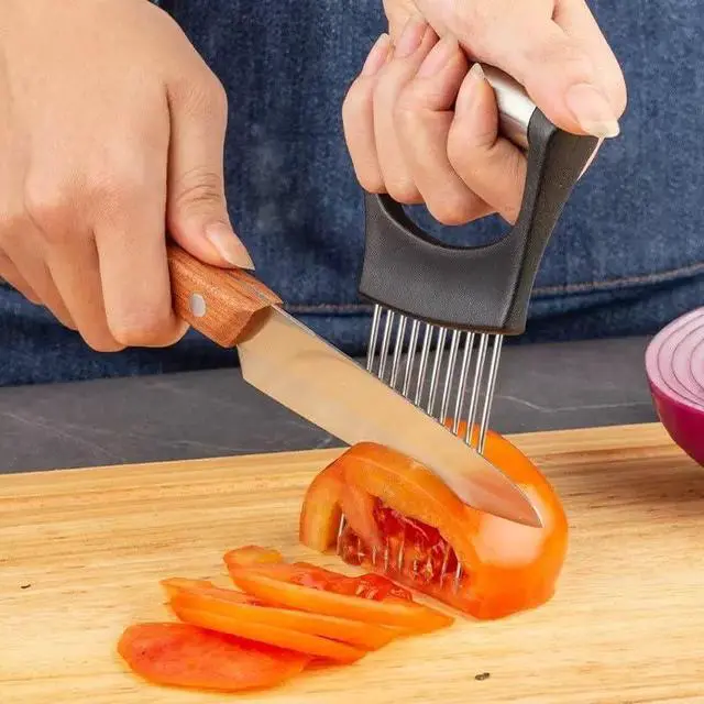 Alt view image 4 of 7 - Large Onion Holder for Slicing, Stainless Steel Onion Slice Holder Lemon Slicer Cutter for Slicing, Food Slicer Vegetable Chopper Cutter Assistant Tool forSlicing Meat Lemon Potato Tomato (10Pin-1Pcs)