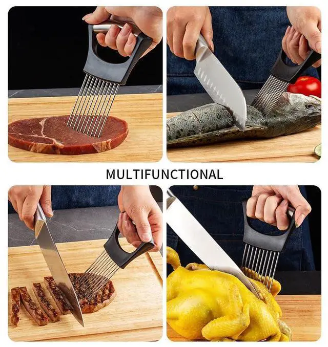Alt view image 7 of 7 - Large Onion Holder for Slicing, Stainless Steel Onion Slice Holder Lemon Slicer Cutter for Slicing, Food Slicer Vegetable Chopper Cutter Assistant Tool forSlicing Meat Lemon Potato Tomato (10Pin-1Pcs)