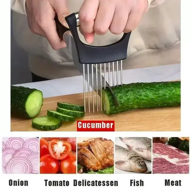 Alt view image 6 of 7 - Large Onion Holder for Slicing, Stainless Steel Onion Slice Holder Lemon Slicer Cutter for Slicing, Food Slicer Vegetable Chopper Cutter Assistant Tool forSlicing Meat Lemon Potato Tomato (10Pin-1Pcs)