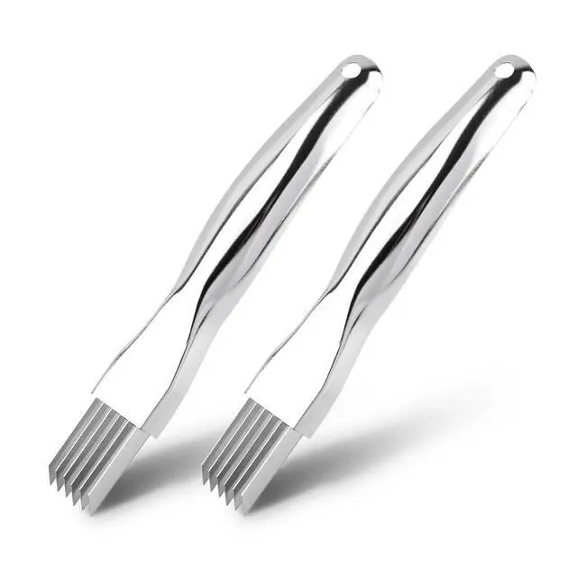 Alt view image 2 of 7 - 2pcs Onion Knife,Stainless Steel Scallion Cutter Shredder Manual Green Onion Slicer Tool with 2pcs Brushes Multifunctional Home Kitchen Slicing Tool Gadgets