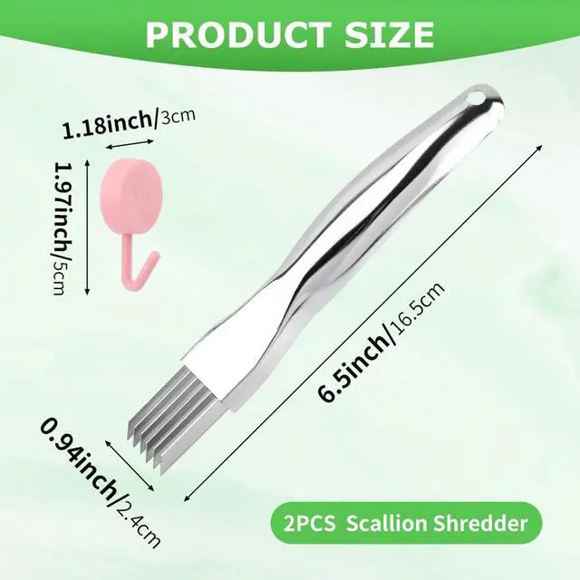Alt view image 4 of 7 - 2pcs Onion Knife,Stainless Steel Scallion Cutter Shredder Manual Green Onion Slicer Tool with 2pcs Brushes Multifunctional Home Kitchen Slicing Tool Gadgets
