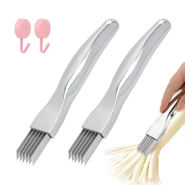 Alt view image 3 of 7 - 2pcs Onion Knife,Stainless Steel Scallion Cutter Shredder Manual Green Onion Slicer Tool with 2pcs Brushes Multifunctional Home Kitchen Slicing Tool Gadgets