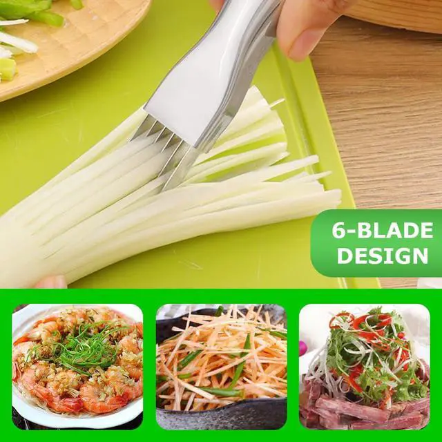 Alt view image 5 of 7 - 2pcs Onion Knife,Stainless Steel Scallion Cutter Shredder Manual Green Onion Slicer Tool with 2pcs Brushes Multifunctional Home Kitchen Slicing Tool Gadgets