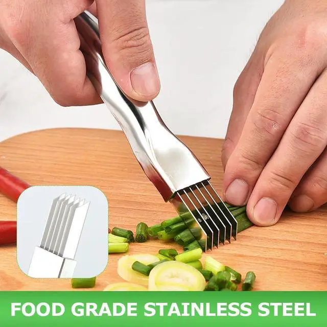 Alt view image 7 of 7 - 2pcs Onion Knife,Stainless Steel Scallion Cutter Shredder Manual Green Onion Slicer Tool with 2pcs Brushes Multifunctional Home Kitchen Slicing Tool Gadgets