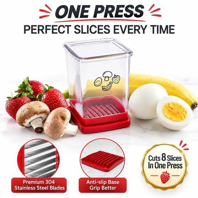 Alt view image 4 of 7 - Fruit Cutter and Chopper Cup Slicer for Strawberry, Grape, Banana, Mushroom, Kitchen Gadget for Fruits and Vegetables, Compact Slicing Tool