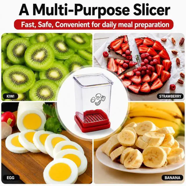 Alt view image 6 of 7 - Fruit Cutter and Chopper Cup Slicer for Strawberry, Grape, Banana, Mushroom, Kitchen Gadget for Fruits and Vegetables, Compact Slicing Tool