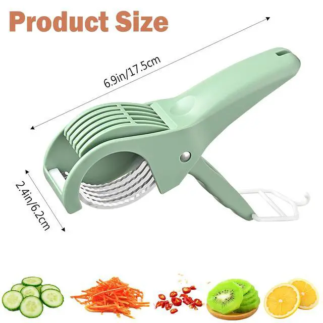 Alt view image 2 of 6 - Multifunctional Fruit and Vegetable Slicer, Cucumber Divider, Press & Cut, Stainless Steel Blades, Ideal for Bananas, Cucumbers, Carrots, Peppers, Sausages (Green)