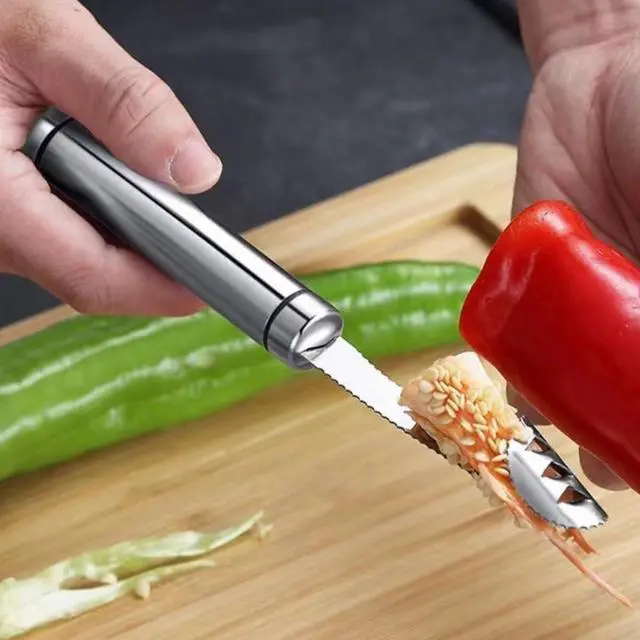 Alt view image 2 of 5 - Fruit and Vegetable Corer Tool, Multi-Function Stainless Corer and Pitter Remover Set for Apple, Chili Kernel Remover Fruit Slicer for Kitchen