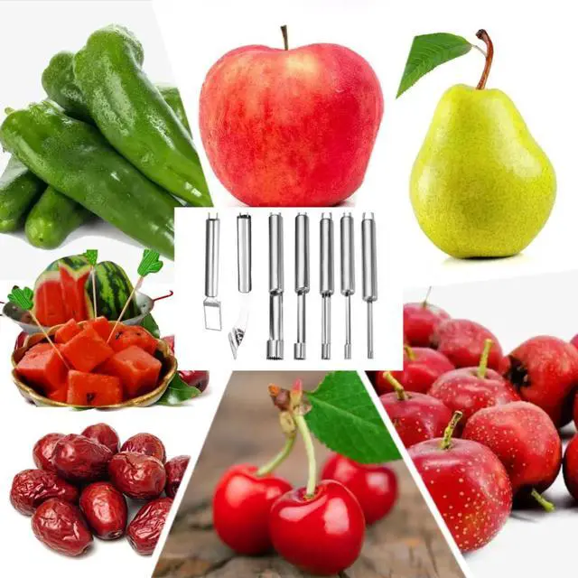 Alt view image 3 of 5 - Fruit and Vegetable Corer Tool, Multi-Function Stainless Corer and Pitter Remover Set for Apple, Chili Kernel Remover Fruit Slicer for Kitchen