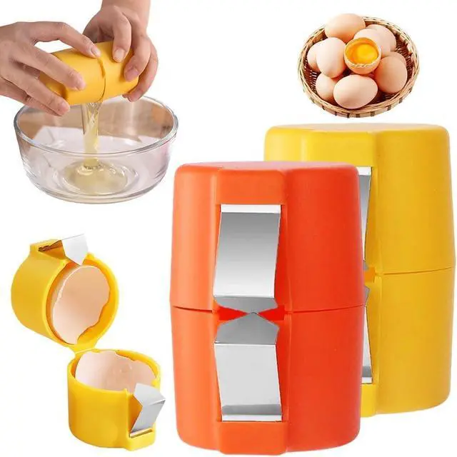 Main image of 2Pcs Egg Shell Opener, 2025 New Egg Cracker Tool for Raw Eggs, Hard Boiled Egg Peeler Egg Cube Egg Separator Handheld, Stainless Steel Eggshell Breaker Egg Shell Cutter Kitchen GadgetsOrange+Yellow