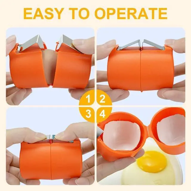 Alt view image 3 of 7 - 2Pcs Egg Shell Opener, 2025 New Egg Cracker Tool for Raw Eggs, Hard Boiled Egg Peeler Egg Cube Egg Separator Handheld, Stainless Steel Eggshell Breaker Egg Shell Cutter Kitchen GadgetsOrange+Yellow