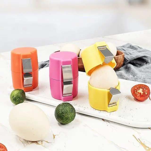 Alt view image 7 of 7 - 2Pcs Egg Shell Opener, 2025 New Egg Cracker Tool for Raw Eggs, Hard Boiled Egg Peeler Egg Cube Egg Separator Handheld, Stainless Steel Eggshell Breaker Egg Shell Cutter Kitchen GadgetsOrange+Yellow