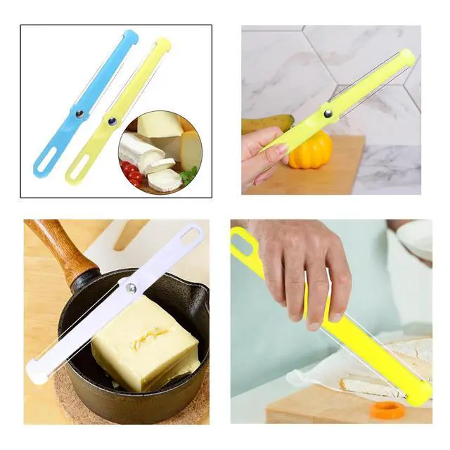 Alt view image 5 of 5 - Pack Cheese Slicer Handheld 2 Side Wire Blade Knife Butter Cutter Peeler Spatula Cake Sausage Ham Slicing Tool for Cheddar Gruyere Raclette Mozzarella Block