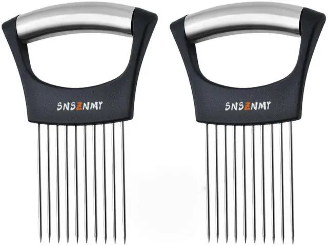 Main image of Onion Holder for Slicing, Upgrade Stainless Steel Onion Slicer Holder Lemon Slicer Vegetable Cutter, Assistant Tool for Slicing Fruit, Potato, Tomato and Meat (2 Pack)