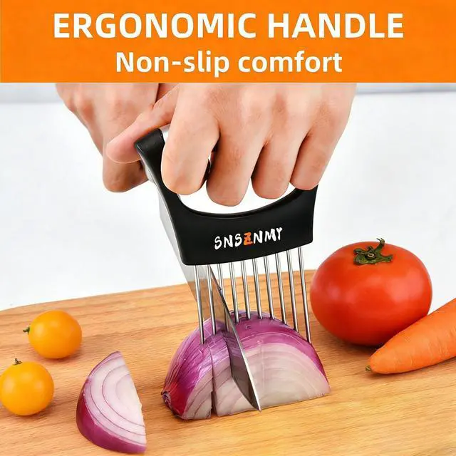 Alt view image 2 of 7 - Onion Holder for Slicing, Upgrade Stainless Steel Onion Slicer Holder Lemon Slicer Vegetable Cutter, Assistant Tool for Slicing Fruit, Potato, Tomato and Meat (2 Pack)
