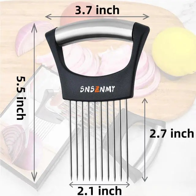 Alt view image 4 of 7 - Onion Holder for Slicing, Upgrade Stainless Steel Onion Slicer Holder Lemon Slicer Vegetable Cutter, Assistant Tool for Slicing Fruit, Potato, Tomato and Meat (2 Pack)