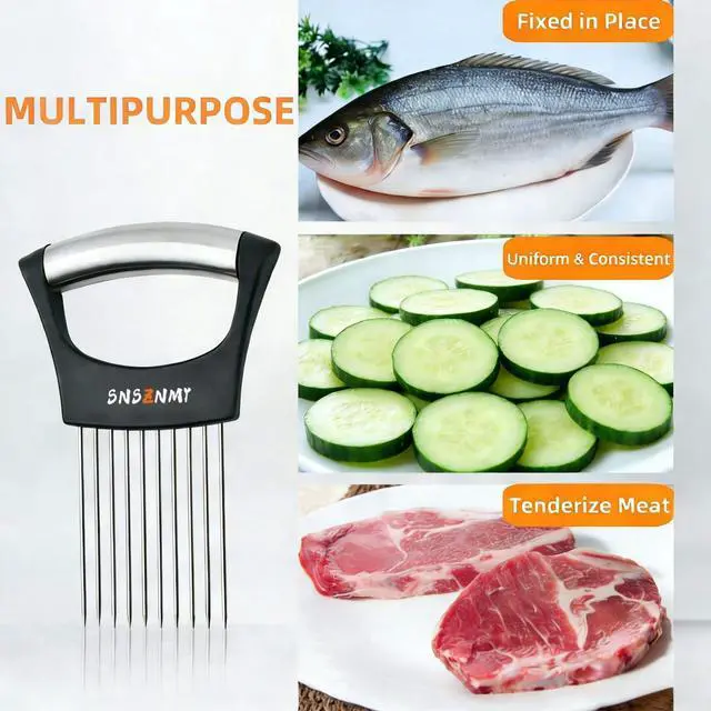 Alt view image 6 of 7 - Onion Holder for Slicing, Upgrade Stainless Steel Onion Slicer Holder Lemon Slicer Vegetable Cutter, Assistant Tool for Slicing Fruit, Potato, Tomato and Meat (2 Pack)