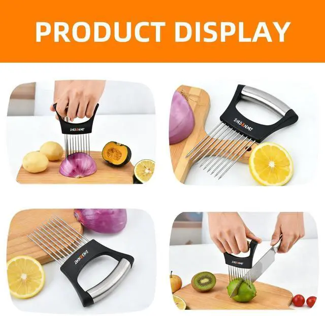 Alt view image 7 of 7 - Onion Holder for Slicing, Upgrade Stainless Steel Onion Slicer Holder Lemon Slicer Vegetable Cutter, Assistant Tool for Slicing Fruit, Potato, Tomato and Meat (2 Pack)