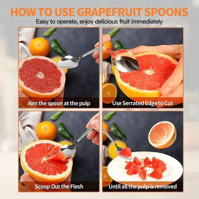 Alt view image 4 of 7 - Grapefruit Spoon & Knife Set,Stainless Steel Grapefruit Spoon Utensil With Serrated Edge,Silver Kitchen Tool,Multi-Use for Citrus, Kiwi,Dessert, Avocado & More (3 PCS)