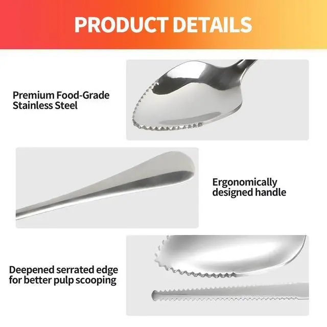 Alt view image 3 of 7 - Grapefruit Spoon & Knife Set,Stainless Steel Grapefruit Spoon Utensil With Serrated Edge,Silver Kitchen Tool,Multi-Use for Citrus, Kiwi,Dessert, Avocado & More (3 PCS)