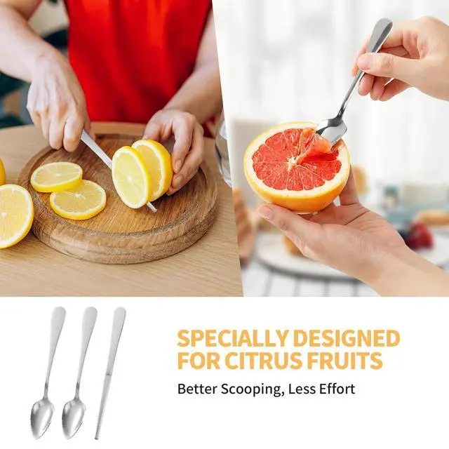 Alt view image 6 of 7 - Grapefruit Spoon & Knife Set,Stainless Steel Grapefruit Spoon Utensil With Serrated Edge,Silver Kitchen Tool,Multi-Use for Citrus, Kiwi,Dessert, Avocado & More (3 PCS)