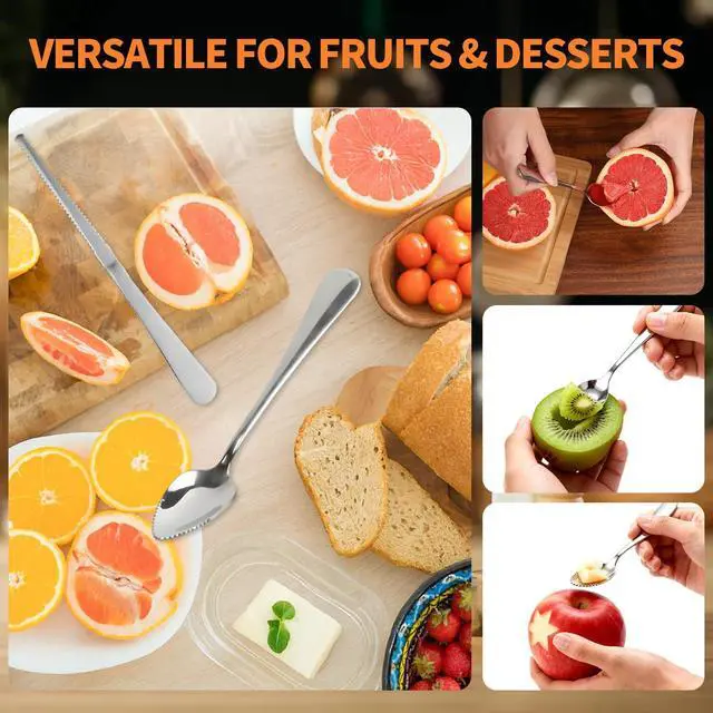 Alt view image 7 of 7 - Grapefruit Spoon & Knife Set,Stainless Steel Grapefruit Spoon Utensil With Serrated Edge,Silver Kitchen Tool,Multi-Use for Citrus, Kiwi,Dessert, Avocado & More (3 PCS)