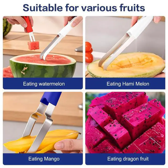 Alt view image 3 of 6 - Watermelon Cutter 3-in-1 Stainless Steel Fruit Cutter, Fork Slicer & Popsicle Maker for BBQ, Picnic & Kitchen Multi Melon Cutting Tool (Red White Blue)