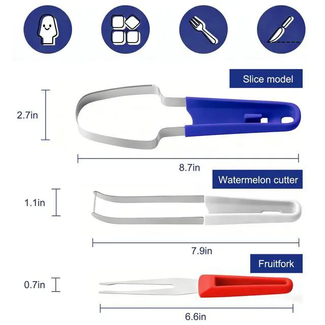 Alt view image 6 of 6 - Watermelon Cutter 3-in-1 Stainless Steel Fruit Cutter, Fork Slicer & Popsicle Maker for BBQ, Picnic & Kitchen Multi Melon Cutting Tool (Red White Blue)