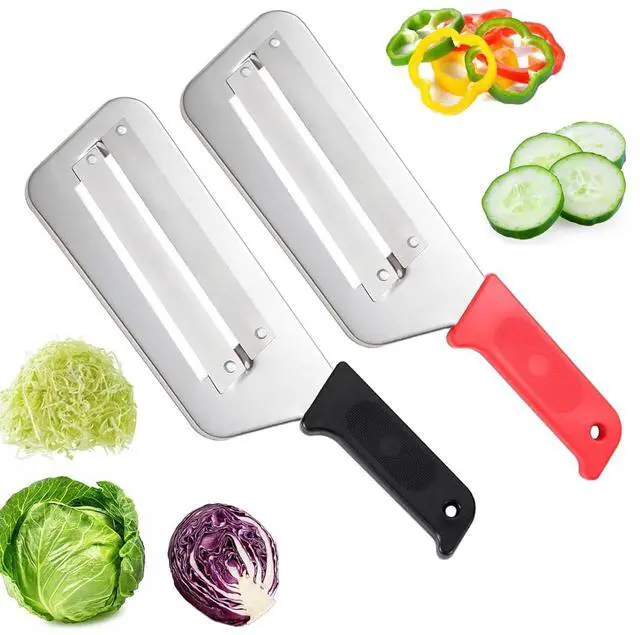 Main image of 2 Pack Stainless Steel Cabbage Shredder with Dual Blades, Professional Vegetable Slicer for Coleslaw & Sauerkraut, Kitchen Lettuce Cutter Tool (Black+Red