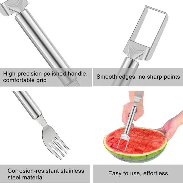 Alt view image 6 of 7 - 2-in-1 Watermelon Slicer & Fork Stainless Steel Fruit Cutter Tool for Watermelon, Mango, Pitaya Portable for Camping, Picnics, Home, Parties Effortless Cubes & No Mess