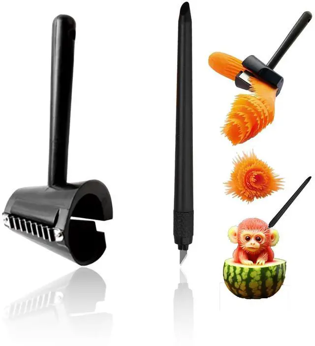 Main image of Pcs Fruit Carving Tools Set Carrot Sharpener Vegetable Curler Peeler Spiral Cutter Shredder Tool for Garnishing Design Cutting Slicer Shaver for Carrots Fruits Vegetables(Black)