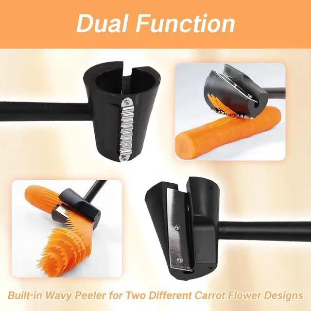Alt view image 4 of 7 - Pcs Fruit Carving Tools Set Carrot Sharpener Vegetable Curler Peeler Spiral Cutter Shredder Tool for Garnishing Design Cutting Slicer Shaver for Carrots Fruits Vegetables(Black)