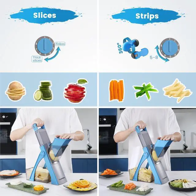 Alt view image 4 of 6 - Upgrade Safe Mandoline Slicer Plus, Vegetable Chopper, Potato Slicer, Food Slicer Onion Chopper, Fry Cutter, Veggie Salad Dicer Kitchen Chopping Artifact Gifts (Blue)