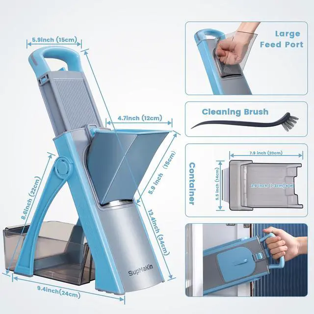 Alt view image 6 of 6 - Upgrade Safe Mandoline Slicer Plus, Vegetable Chopper, Potato Slicer, Food Slicer Onion Chopper, Fry Cutter, Veggie Salad Dicer Kitchen Chopping Artifact Gifts (Blue)