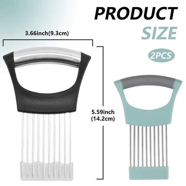 Alt view image 2 of 7 - 2 PCS Onion Holder for Slicing, Stainless Steel Vegetable Fruit Cutter Chopper, Multi-use Kitchen Slicer Assistant Tool for Onion Tomato Avocado Potato Egg Lemon Meat, Blue & Black