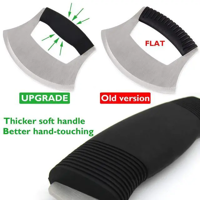 Alt view image 2 of 7 - Pizza Cutter Stainless Steel Ulu knife Razor Sharp Rocker Slicer Cutter Mincing Mezzaluna Knife Salad Vegetable Chopper with Upgraded Ergonomic Anti-Slip Handle