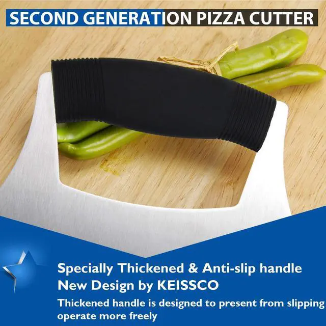 Alt view image 3 of 7 - Pizza Cutter Stainless Steel Ulu knife Razor Sharp Rocker Slicer Cutter Mincing Mezzaluna Knife Salad Vegetable Chopper with Upgraded Ergonomic Anti-Slip Handle