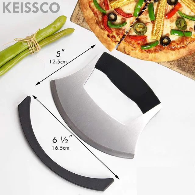 Alt view image 6 of 7 - Pizza Cutter Stainless Steel Ulu knife Razor Sharp Rocker Slicer Cutter Mincing Mezzaluna Knife Salad Vegetable Chopper with Upgraded Ergonomic Anti-Slip Handle