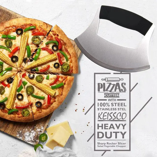 Alt view image 5 of 7 - Pizza Cutter Stainless Steel Ulu knife Razor Sharp Rocker Slicer Cutter Mincing Mezzaluna Knife Salad Vegetable Chopper with Upgraded Ergonomic Anti-Slip Handle