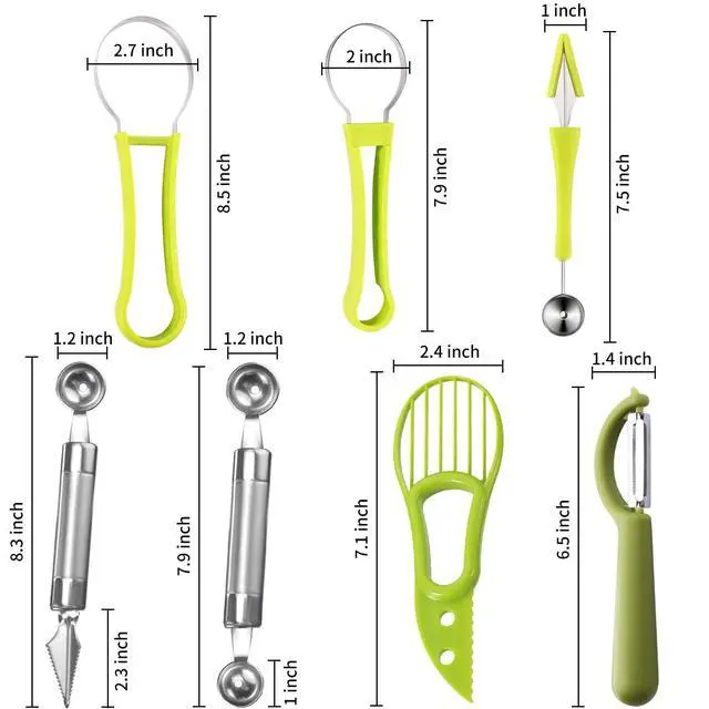 Alt view image 3 of 7 - 5Pcs Melon Baller Scoop Set, 4 in 1 Stainless Steel Fruit Scooper Seed Remover Cutter, Double Sided Melon Baller Spoon, Avocado Cutter, Watermelon Carving Knife for Dig Pulp Separator Fruit Slicer