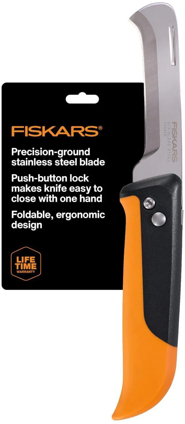 Main image of Folding Produce Knife, Gardening Tool for Harvesting Produce with Foldable Ergonomic Design, Stainless Steel Curved Blade, Orange