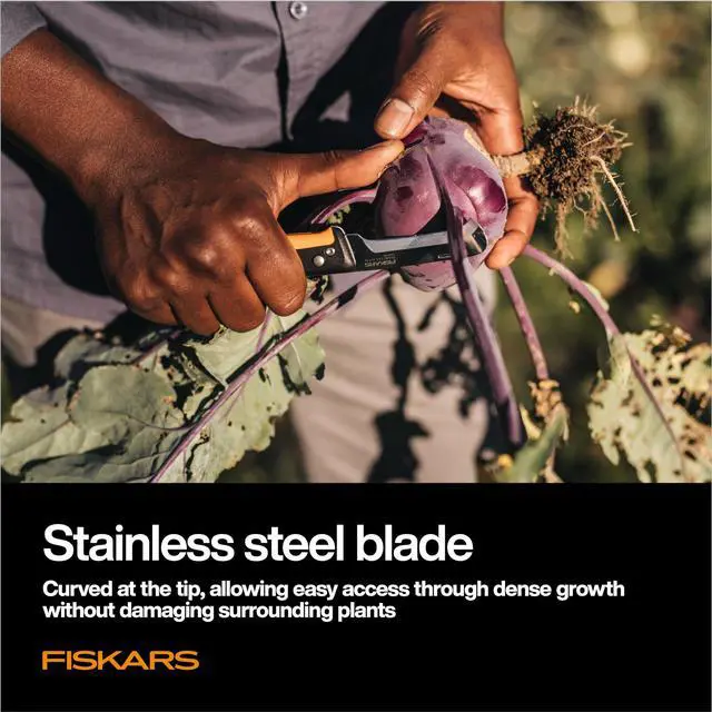Alt view image 3 of 6 - Folding Produce Knife, Gardening Tool for Harvesting Produce with Foldable Ergonomic Design, Stainless Steel Curved Blade, Orange