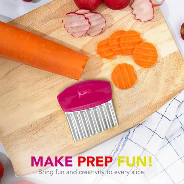 Alt view image 5 of 7 - Crinkle Cutter Knife, Wavy Slicer for Potatoes, Vegetables and Fruits, Great for Kids First Cutting Tool, Fun Kitchen Gadget, Stainless Steel, BPA-Free, Colors May Vary