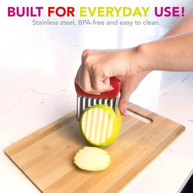 Alt view image 6 of 7 - Crinkle Cutter Knife, Wavy Slicer for Potatoes, Vegetables and Fruits, Great for Kids First Cutting Tool, Fun Kitchen Gadget, Stainless Steel, BPA-Free, Colors May Vary