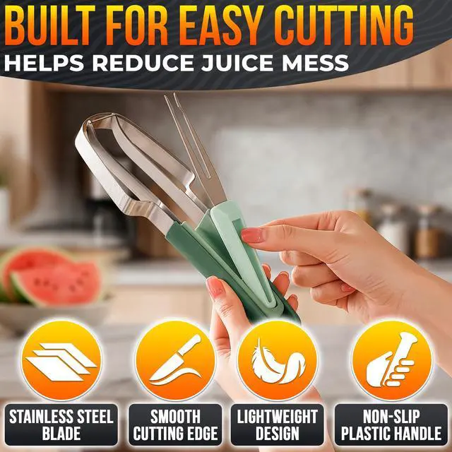Alt view image 3 of 7 - 3-in-1 Watermelon Slicer Tool Stainless Steel Portable, Mess-Free Multi-Use Kitchen Gadget for Summer Picnic, BBQ, Pool Party, Family Hosting, Hostess Gift Idea Watermelon Cutter Slicer Tool Kit