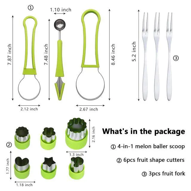 Alt view image 2 of 7 - 12-Pack Watermelon Cutter Set, 4-in-1 Fruit Cutter Shapes, Stainless Steel Slicer, Melon Baller, Seed Remover, Peeler, Kitchen Gadgets for Easy Fruit Preparation and Perfectly Shaped Fruit
