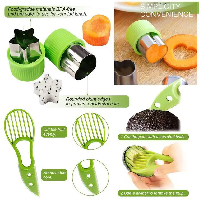 Alt view image 4 of 7 - 18pcs Melon Baller Scoop Set, 4 In 1 Stainless Steel Fruit Slicer Peeler Set, Avocado Slicer Orange Peeler Fruits Vegetables Carving Tools Set with Mini Fruit Cookie Cutters Set