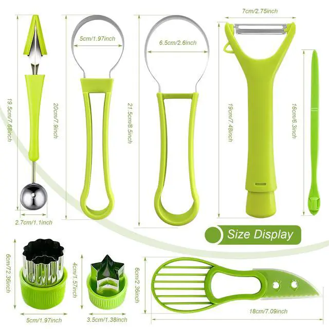 Alt view image 2 of 7 - 18pcs Melon Baller Scoop Set, 4 In 1 Stainless Steel Fruit Slicer Peeler Set, Avocado Slicer Orange Peeler Fruits Vegetables Carving Tools Set with Mini Fruit Cookie Cutters Set