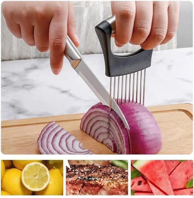 Alt view image 3 of 6 - Onion Holder for, Lemon Slicer Onion Cutter for Slicing, Vegetable Cutter for Potato and Tomato, Avocados, Eggs, Food Slicer Assistant Tool for Slicing Fruit Lemon and Meat